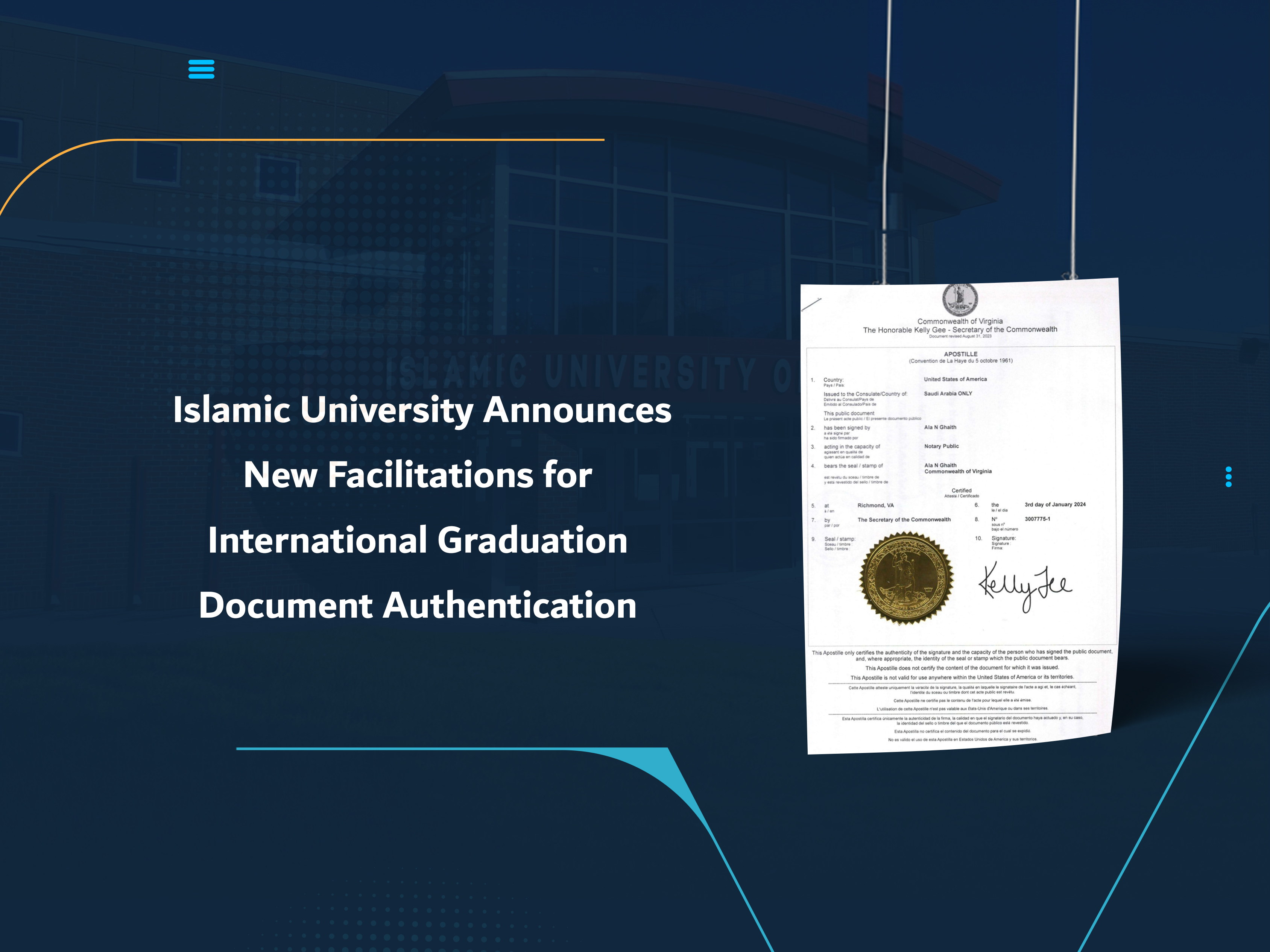 Islamic University Announces New Facilitations for International Graduation Document Authentication